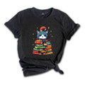 Cute Christmas Cat Shirt, Christmas Tree Shirt, Book Lover Christmas, Library Sh