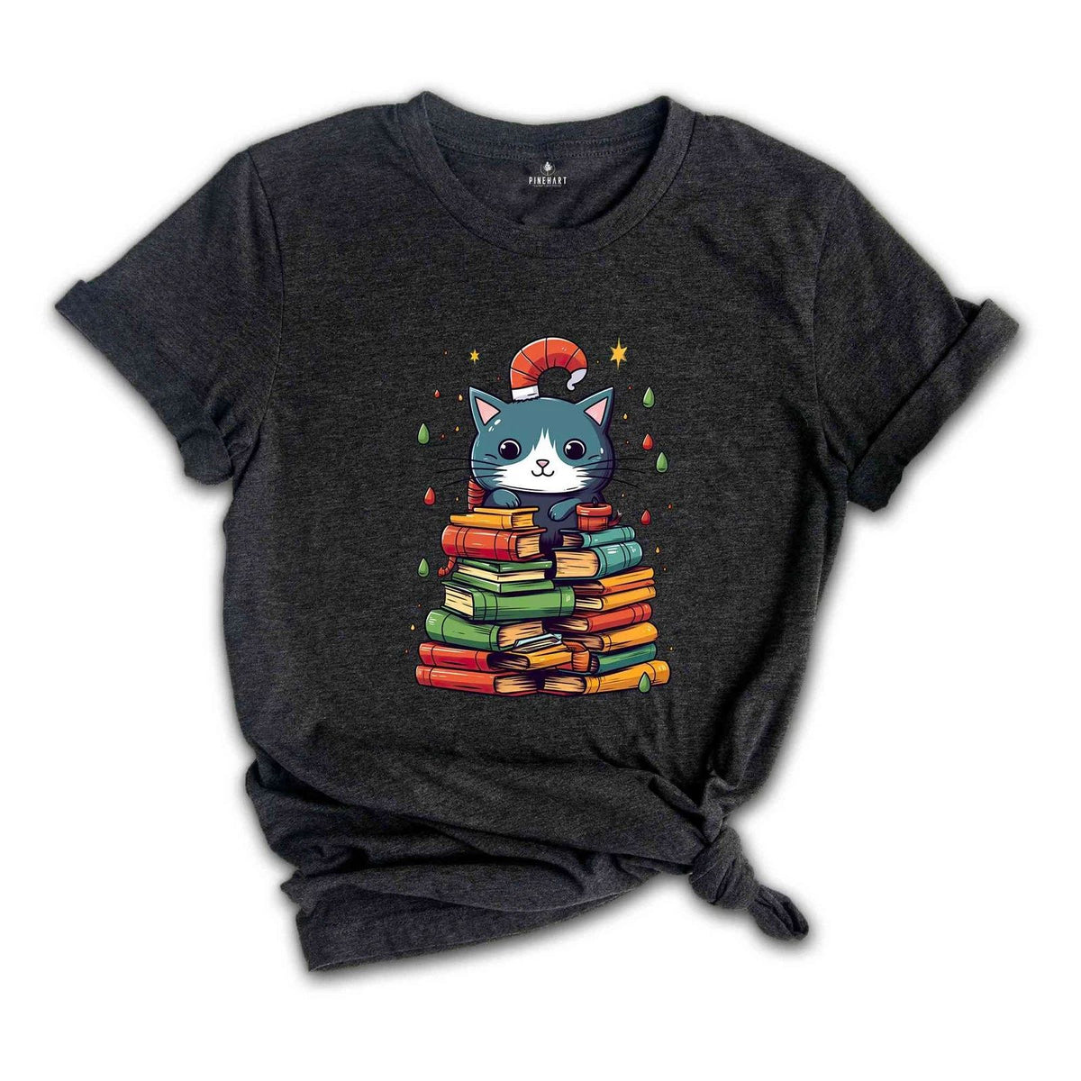 Cute Christmas Cat Shirt, Christmas Tree Shirt, Book Lover Christmas, Library Sh