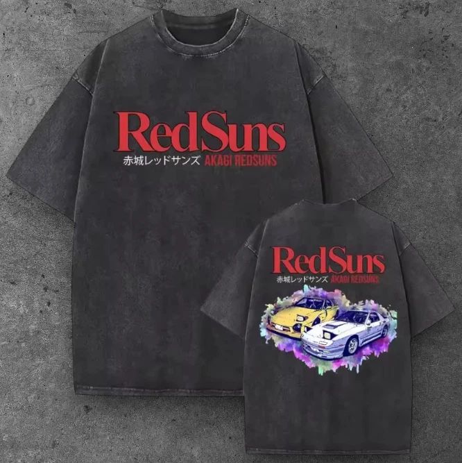 Mens Japan Street Racing Oversized T Shirt Washed Black JDM Anime Style S-2XL
