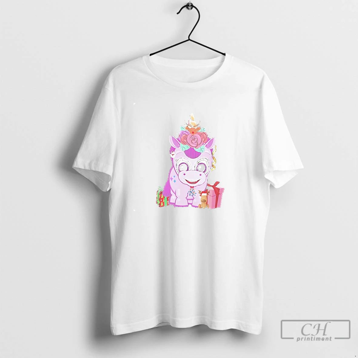 Classic Purple Unicorn Christmas Gifts Reindeer Bow Holiday T Shirts