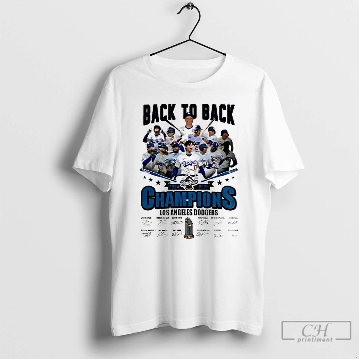 Classic Los Angeles Dodgers 2025 World Series Back To Back Champions Signatures T Shirts