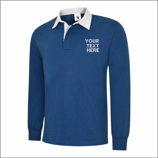 Personalised Uneek Classic Rugby Shirt Custom Text Embroidered Work Wear Polos