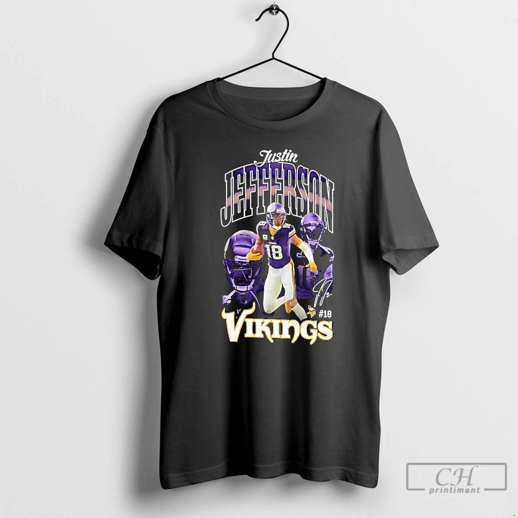 Premium Justin Jefferson Picture Collage Signature Minnesota Vikings T Shirts