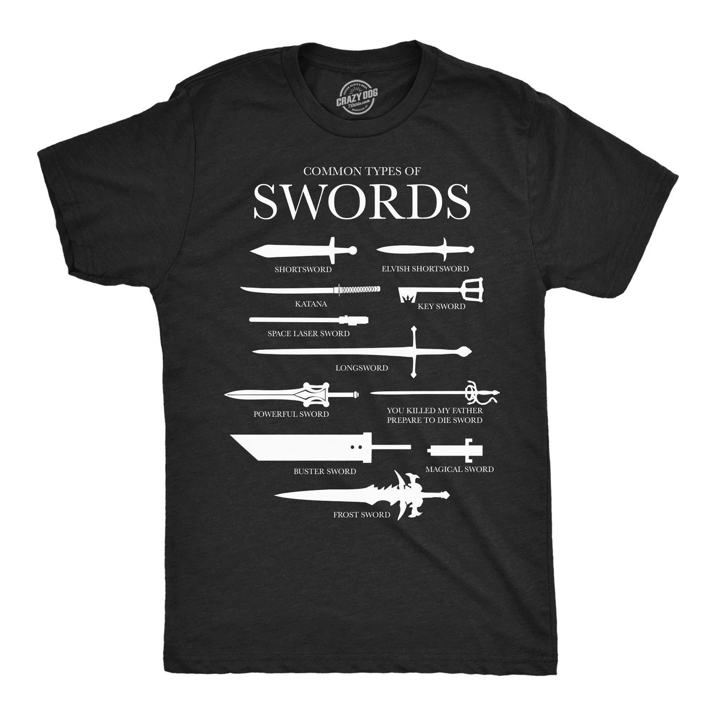 Mens Funny T Shirts Common Types Of Swords Sarcastic Nerdy Tee For Men