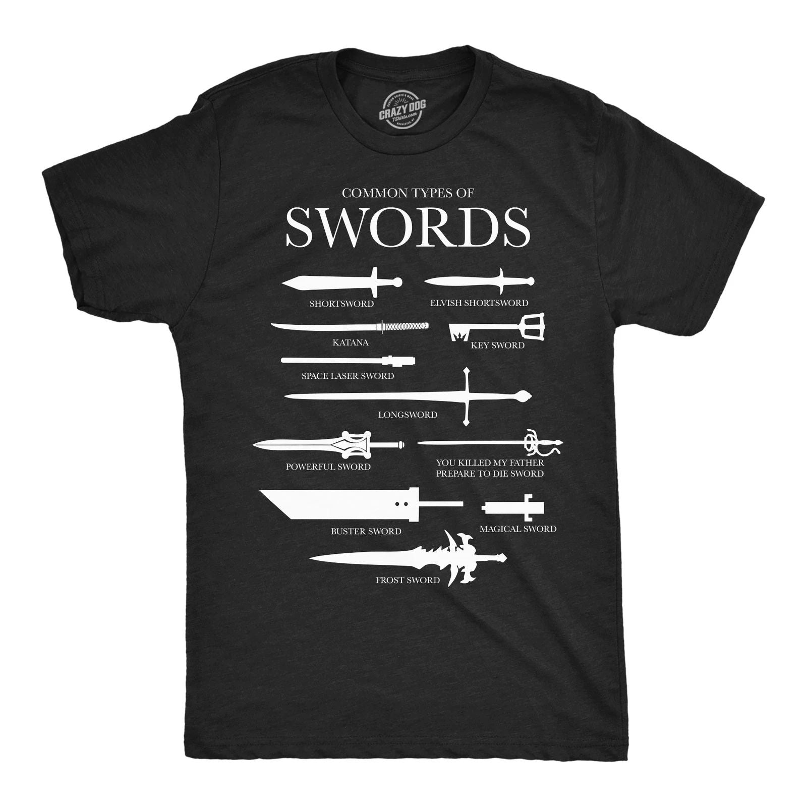 Mens Funny T Shirts Common Types Of Swords Sarcastic Nerdy Tee For Men