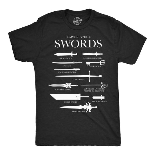 Mens Funny T Shirts Common Types Of Swords Sarcastic Nerdy Tee For Men