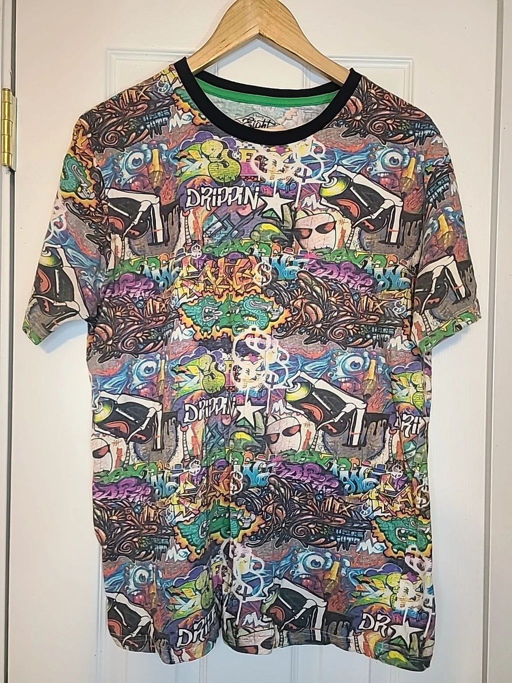 Eighty Eight All Over Graffiti Print Crew Neck T Shirt Size XL Drippin Graphics