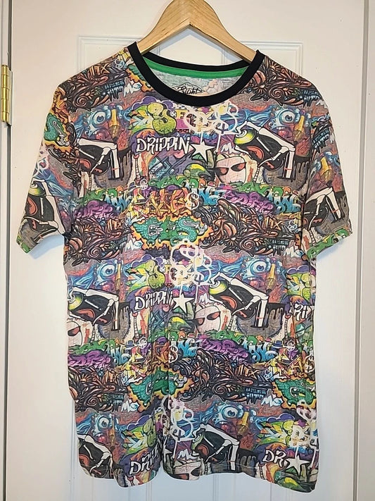 Eighty Eight All Over Graffiti Print Crew Neck T Shirt Size XL Drippin Graphics