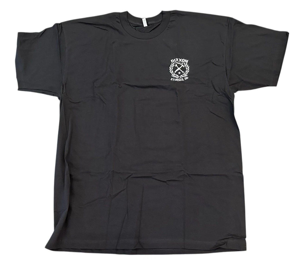 NEW Dixxon Sturgis Motorcycle Rally Men’s White Sketchy Crest T-Shirt Black XL