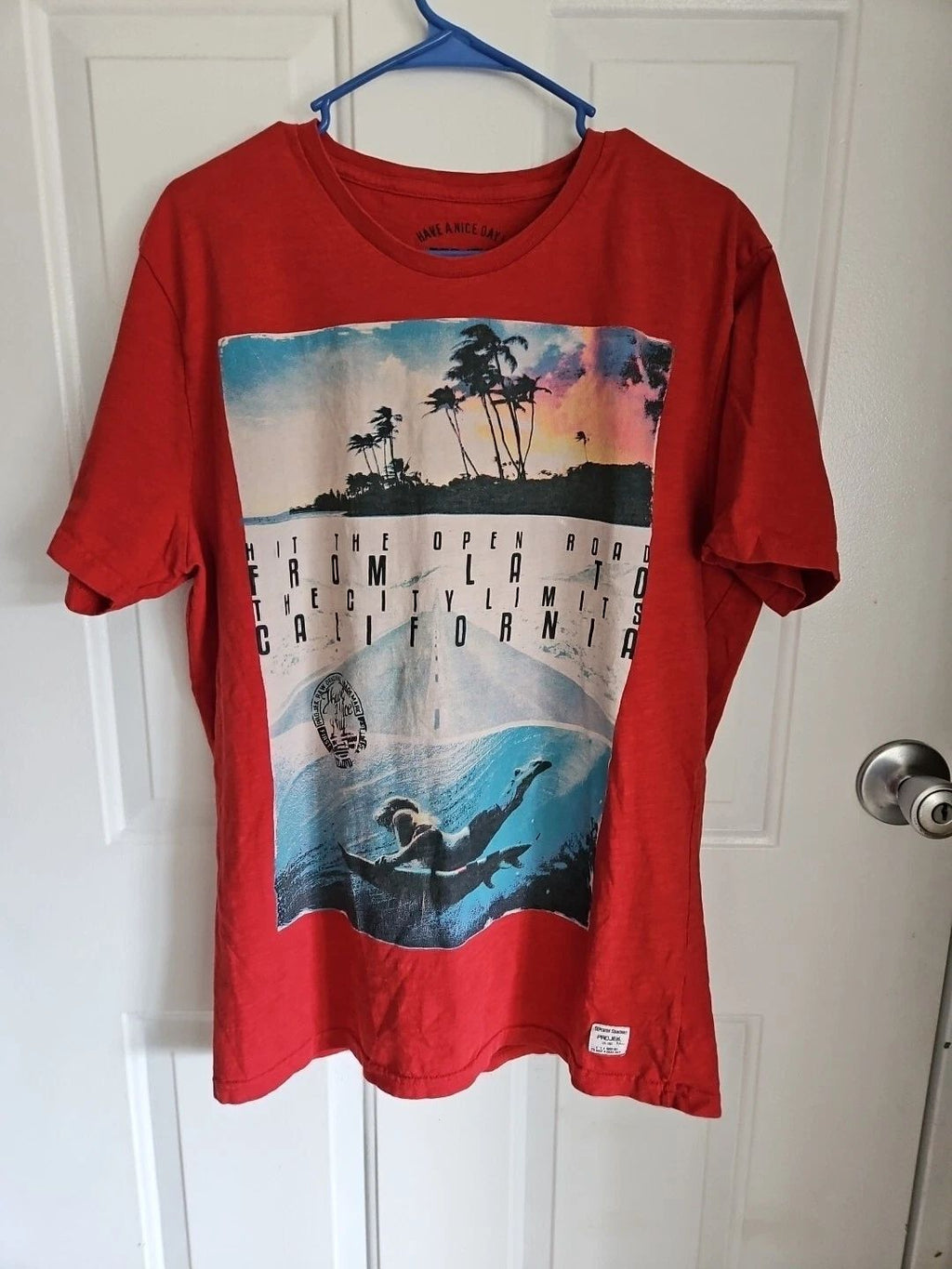 Projek Mens Red "Have A Nice Day" Tee Tshirt Surfing Size Large