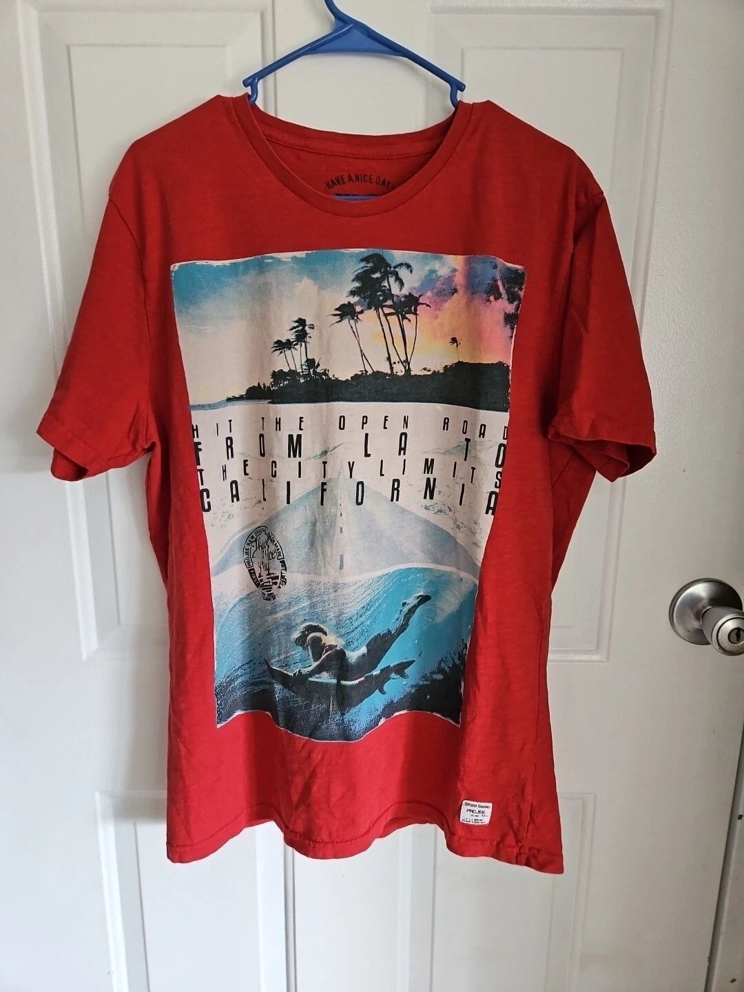 Projek Mens Red "Have A Nice Day" Tee Tshirt Surfing Size Large