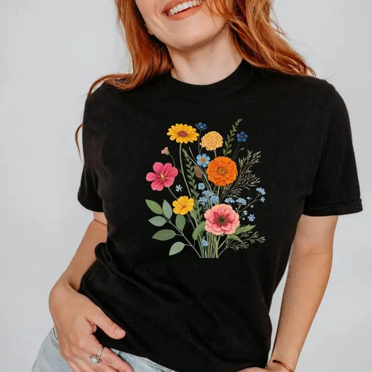 Cottagecore Floral Watercolor Comfort Tee Aesthetic Nature Lover Gift