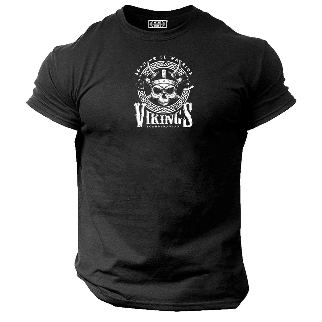 Vikings Skull T Shirt Gym Clothing Bodybuilding Born To Be Warrior Exercise Top