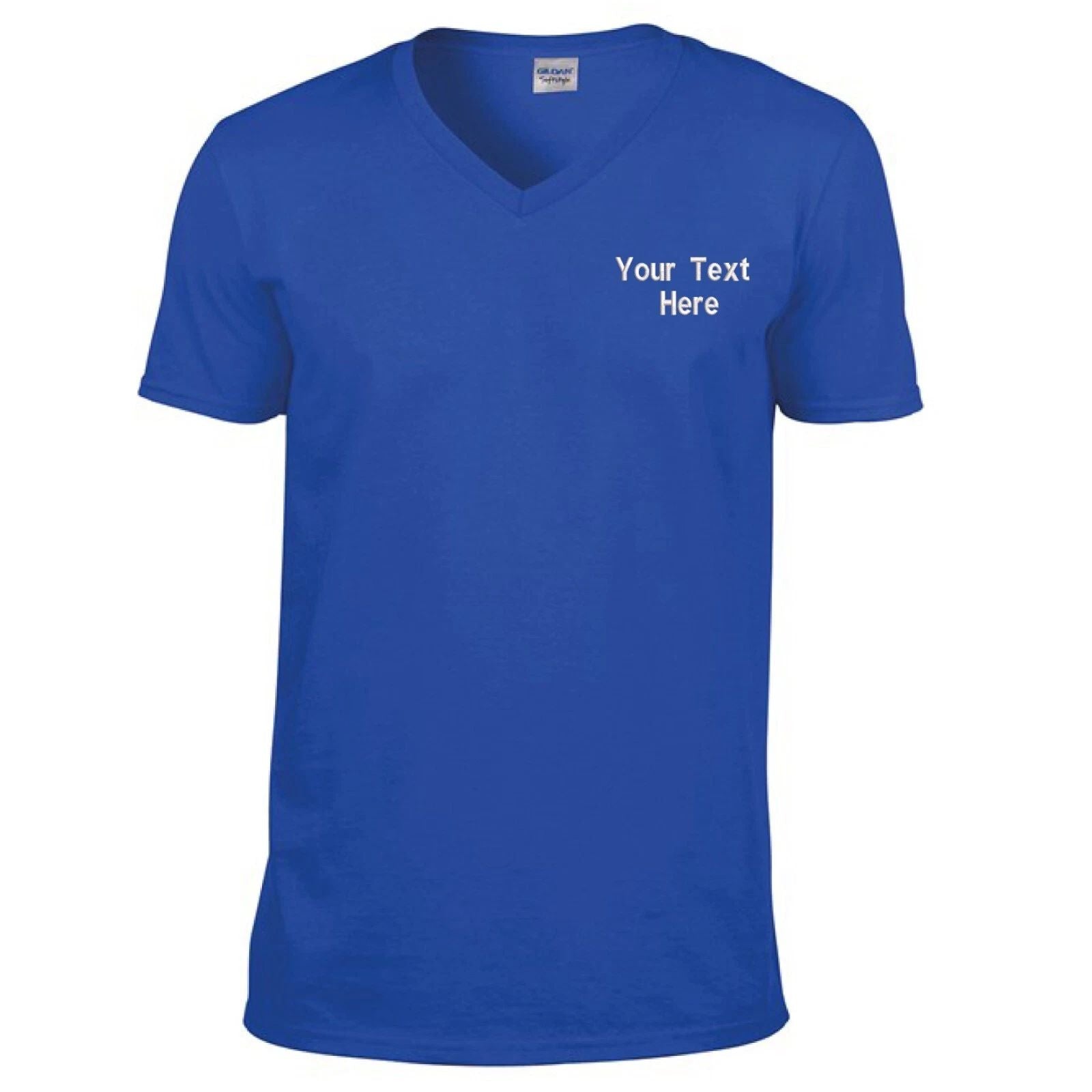 Personalised Custom Embroidered Unisex Gildan Softstyle V-neck T-shirt Casual
