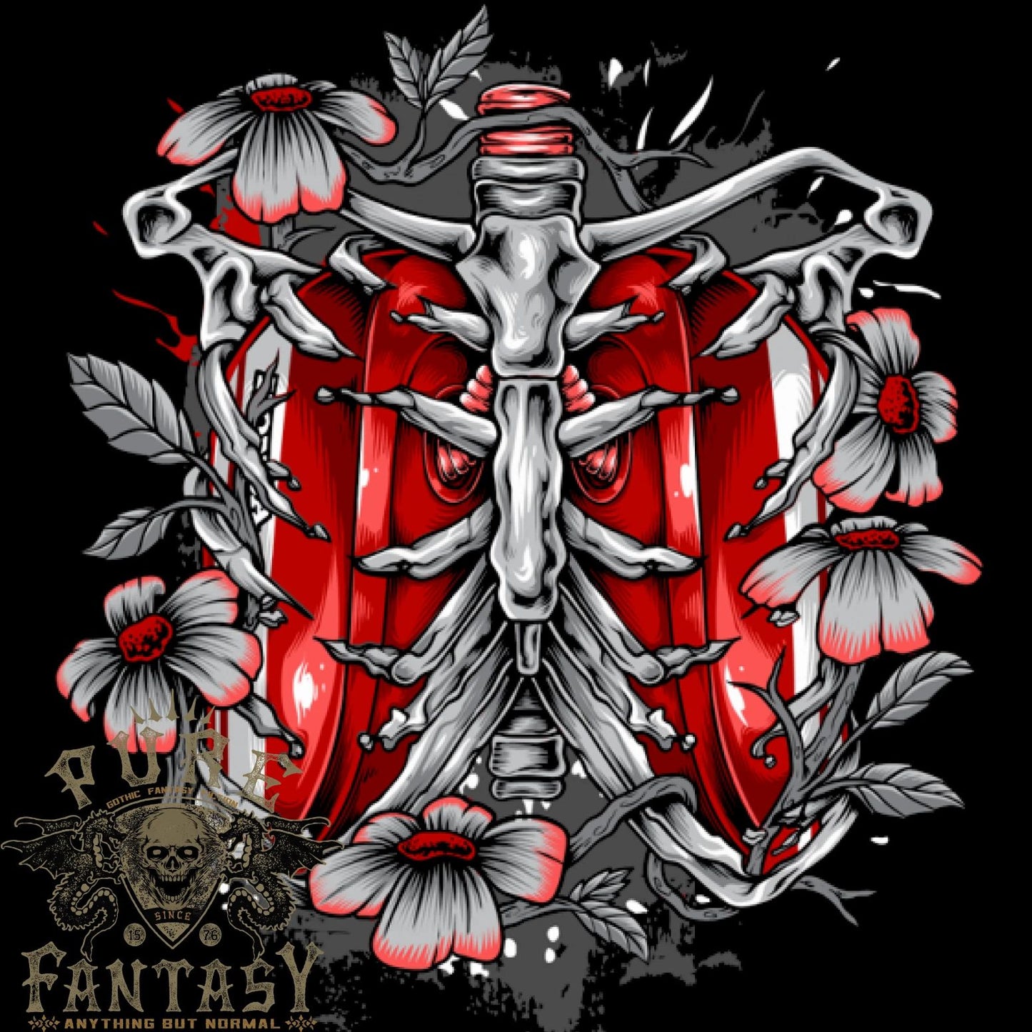Gothic Rib Cage Skeleton Skull Goth Fantasy Mens Light Cotton T-Shirt