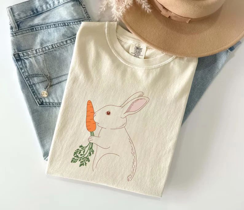 Cute Bunny Holding Carrot Animal Comfort Tee Shirt