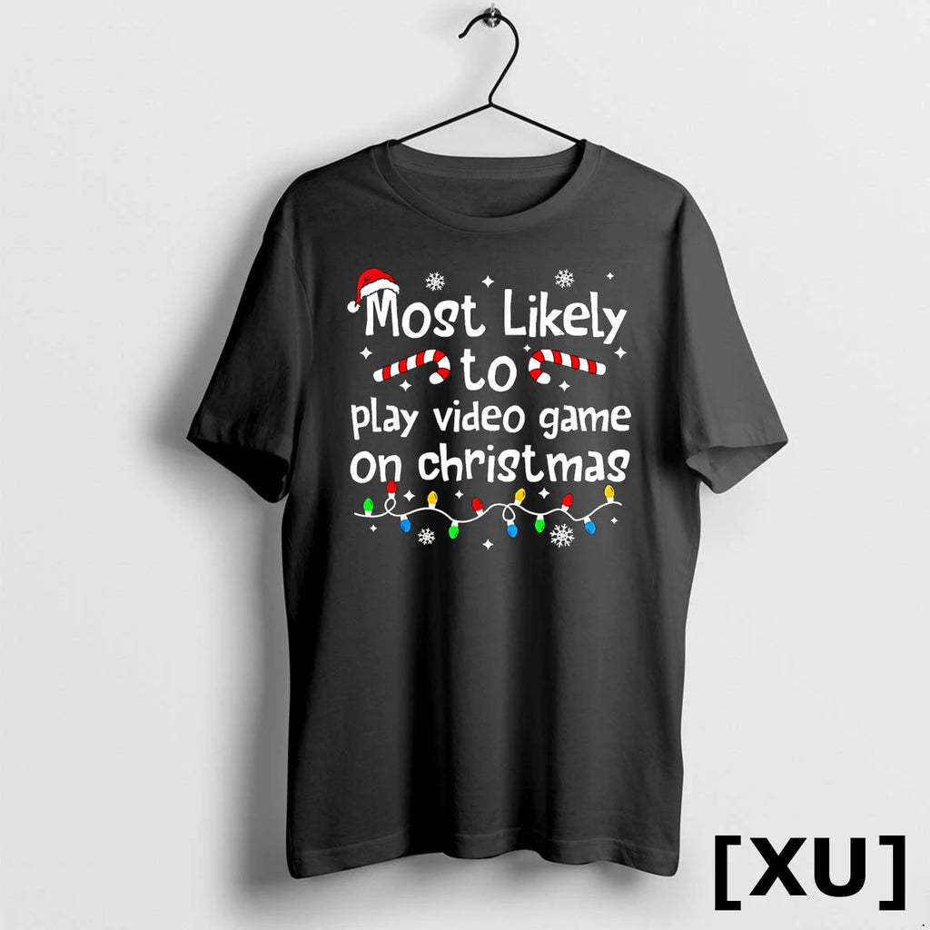 Most Likely To Play Video Games On Christmas Matching Family Tshirts Sweater