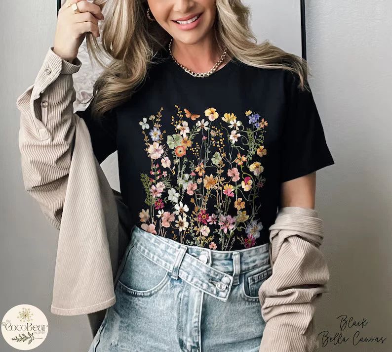 Pressed Flowers Comfort Tee Boho Wildflowers Floral Nature Gift