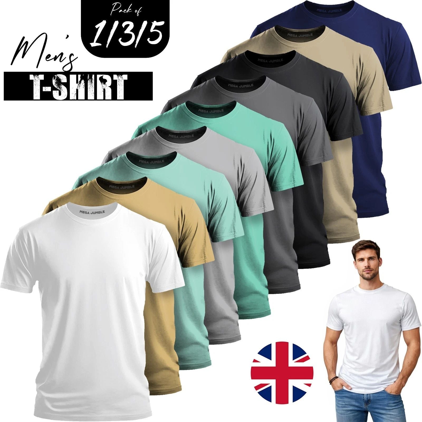 Mens Plain Cotton Casual T Shirt 1 3 5 Pack Outdoor Crew Neck Everyday Top S-2XL