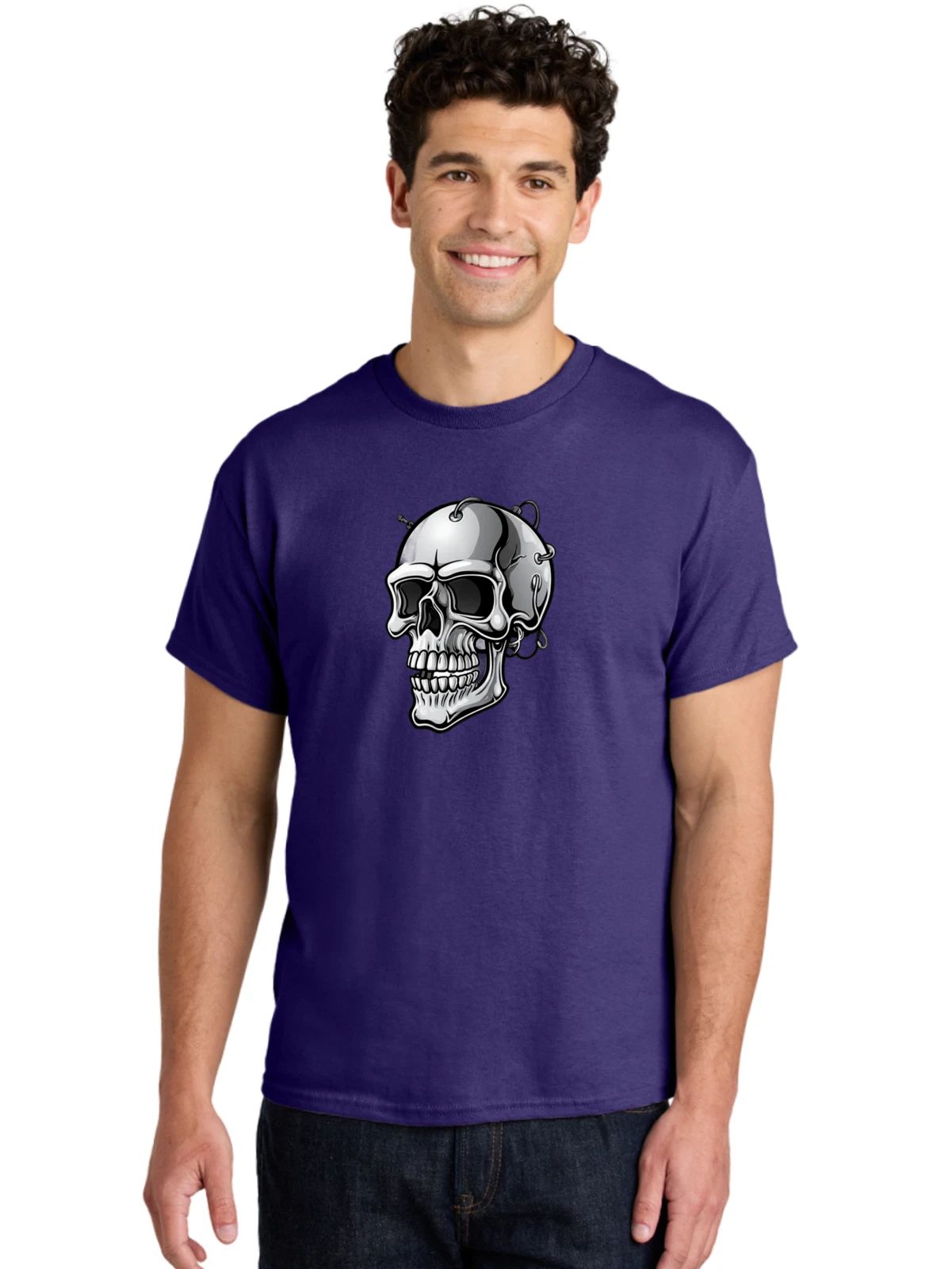 Robot-Skull Mens Graphic Tee, 100% Cotton, Casual Summer Wear