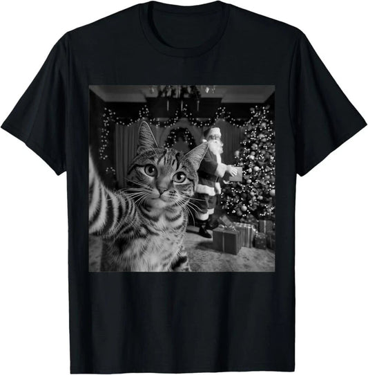 Christmas Cute Cat Holiday Funny Xmas Cat Santa Selfie T-Shirt
