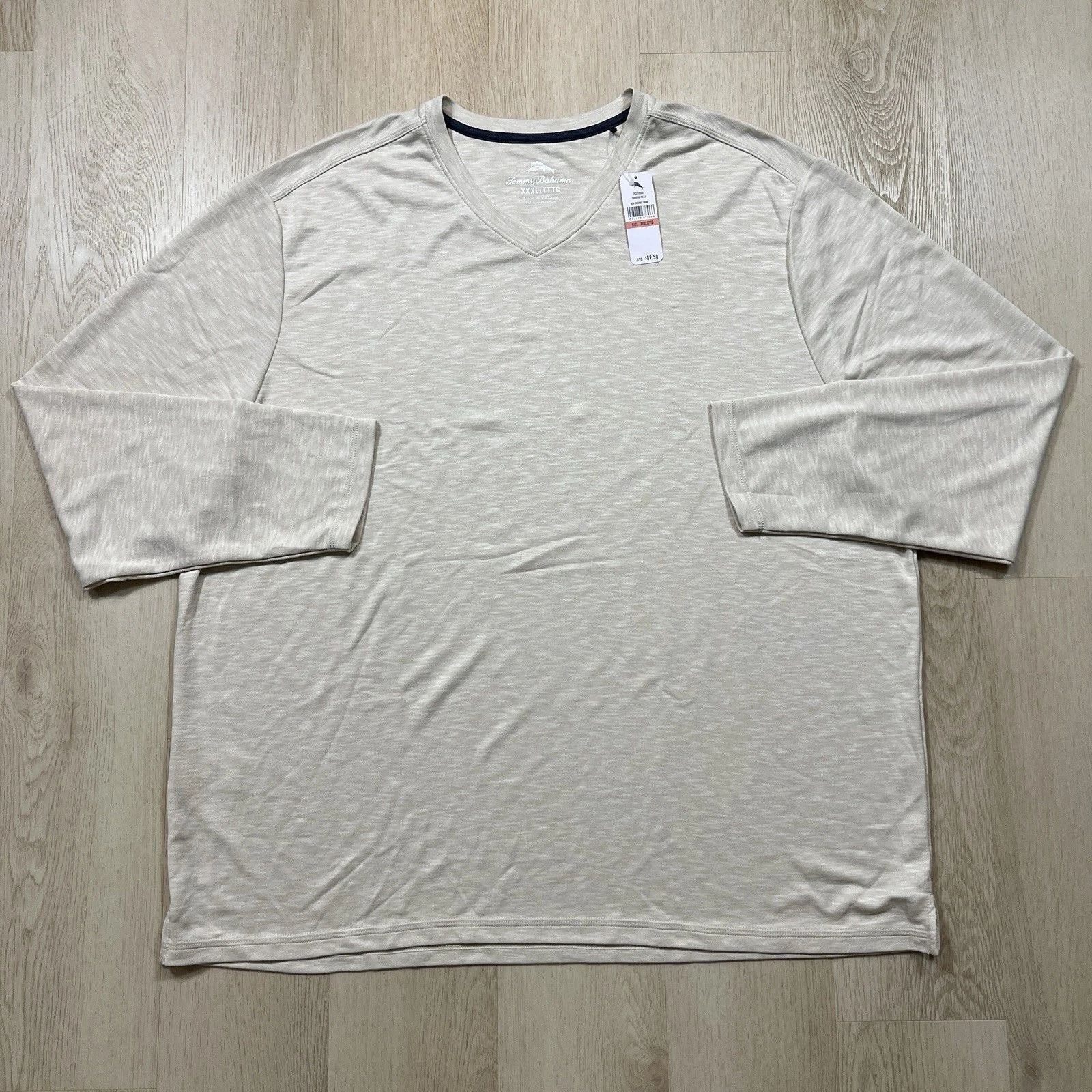 NWT Tommy Bahama Paradiso Vee LS T-Shirt Men’s XXXL 3XL Ivory V-Neck New Tag