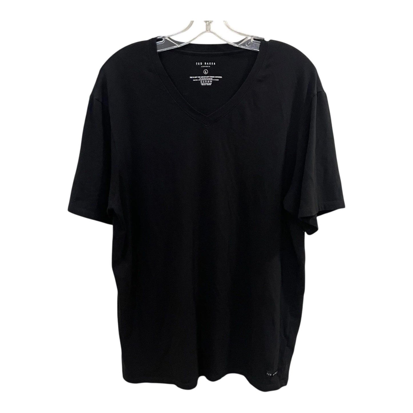 Ted Baker Black T Shirt Mens Large V Neck Short Sleeve Cotton Stretch Logo