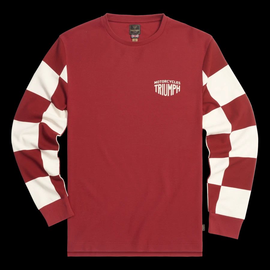 GENUINE Triumph Motorcycles Harker Long Sleeve Checkerboard Red/Bone T-Shirt