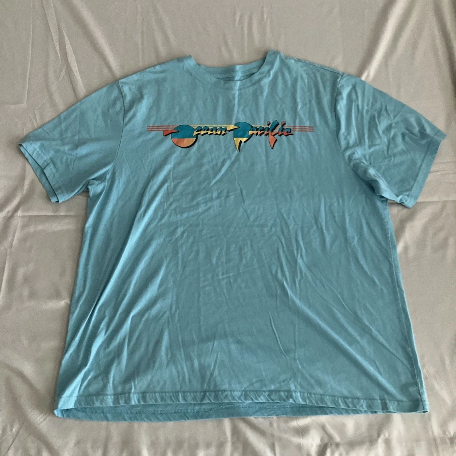 OP Ocean Pacific Men’s XXL 2XL Surf Blue 2 Sided Graphic Logo T Shirt