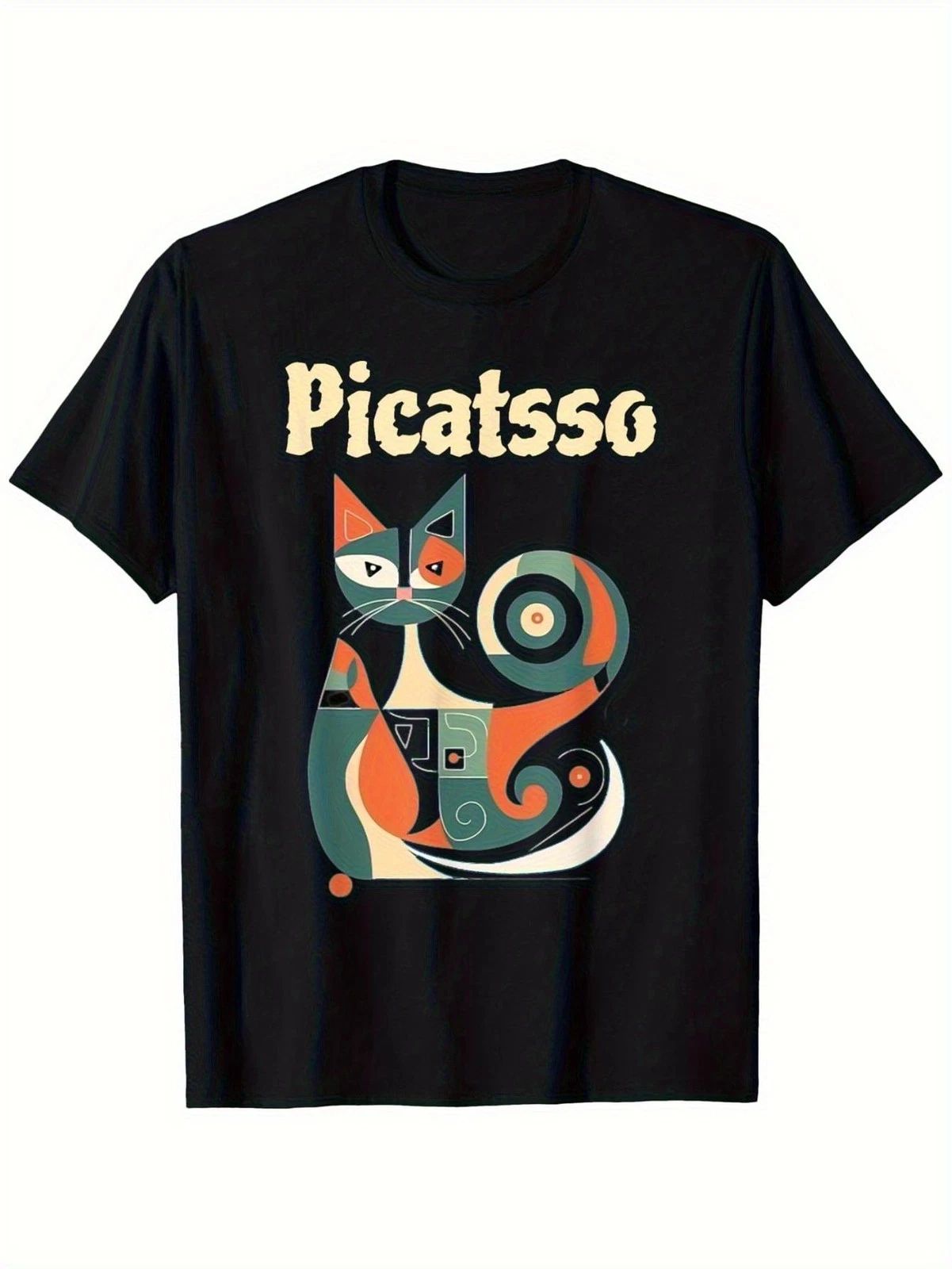 New Black Abstract Cat Picasso-Inspired T-Shirt - Cubist Style Picasso Logo-Lik