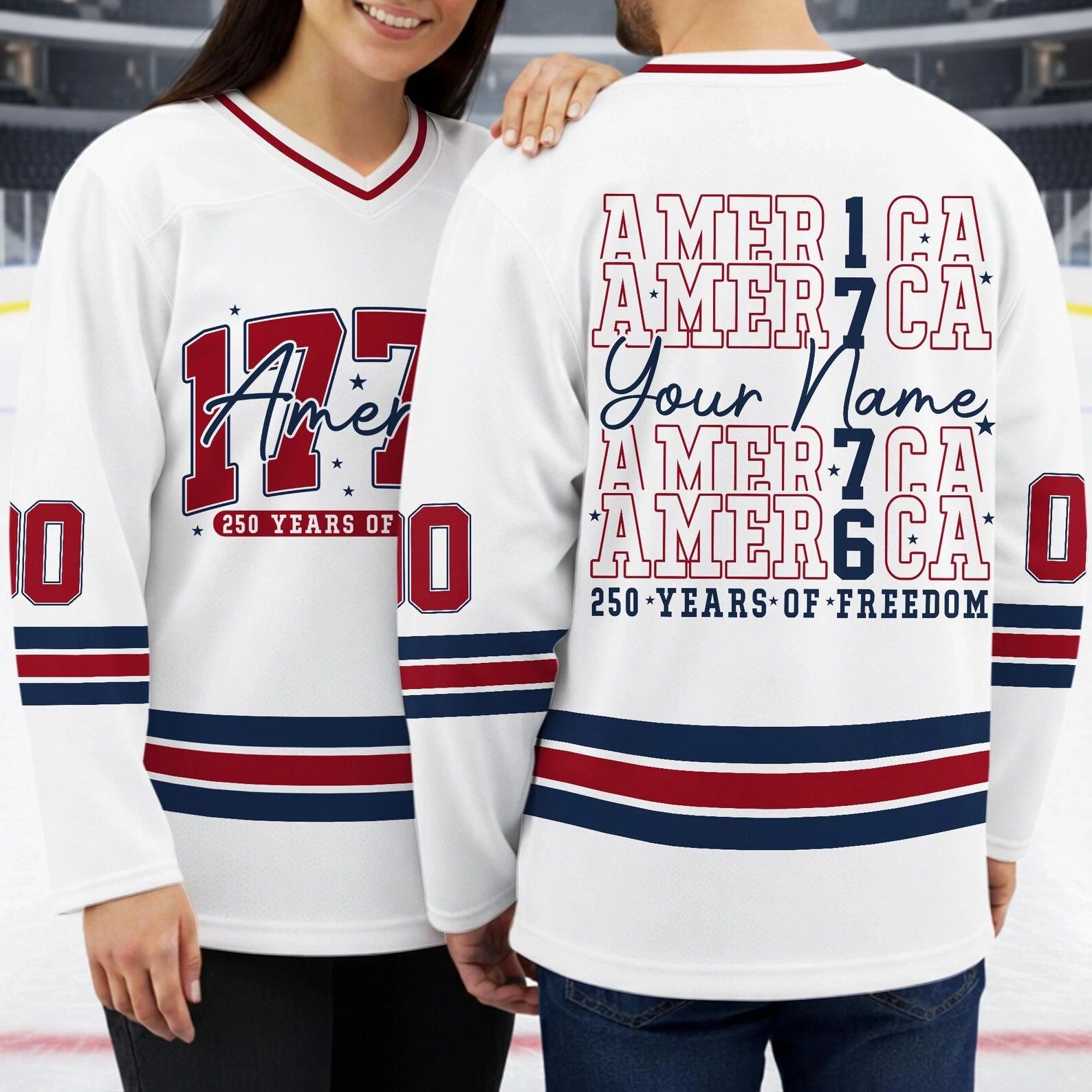 Personalized 250 America Years of Freedom Hockey Jersey, Custom Name 1776-2026 Shirt