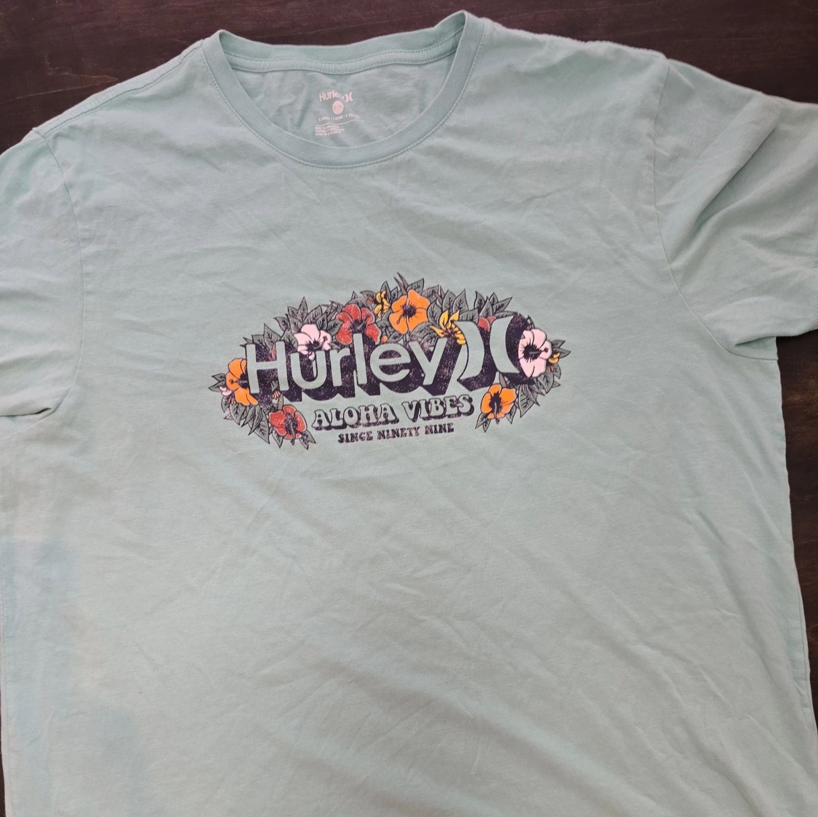 Hurley Men's T-Shirt Everyday Short Sleeve Beach Flower Green Size XL