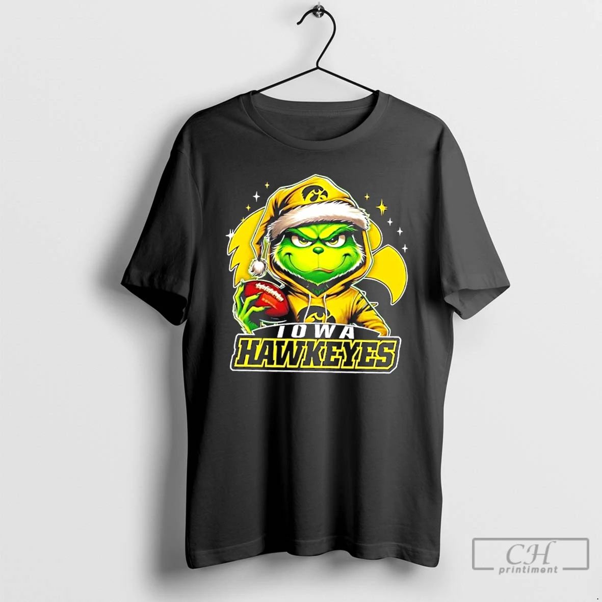 Premium Grinch Is Holding A Ball And Smiling At Iowa Hawkeyes Fans Christmas T Shirts