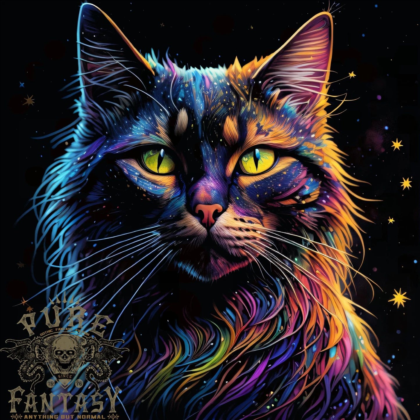 Fantasy Cat With Cool Colours 7 Mens T-Shirt 100% Cotton
