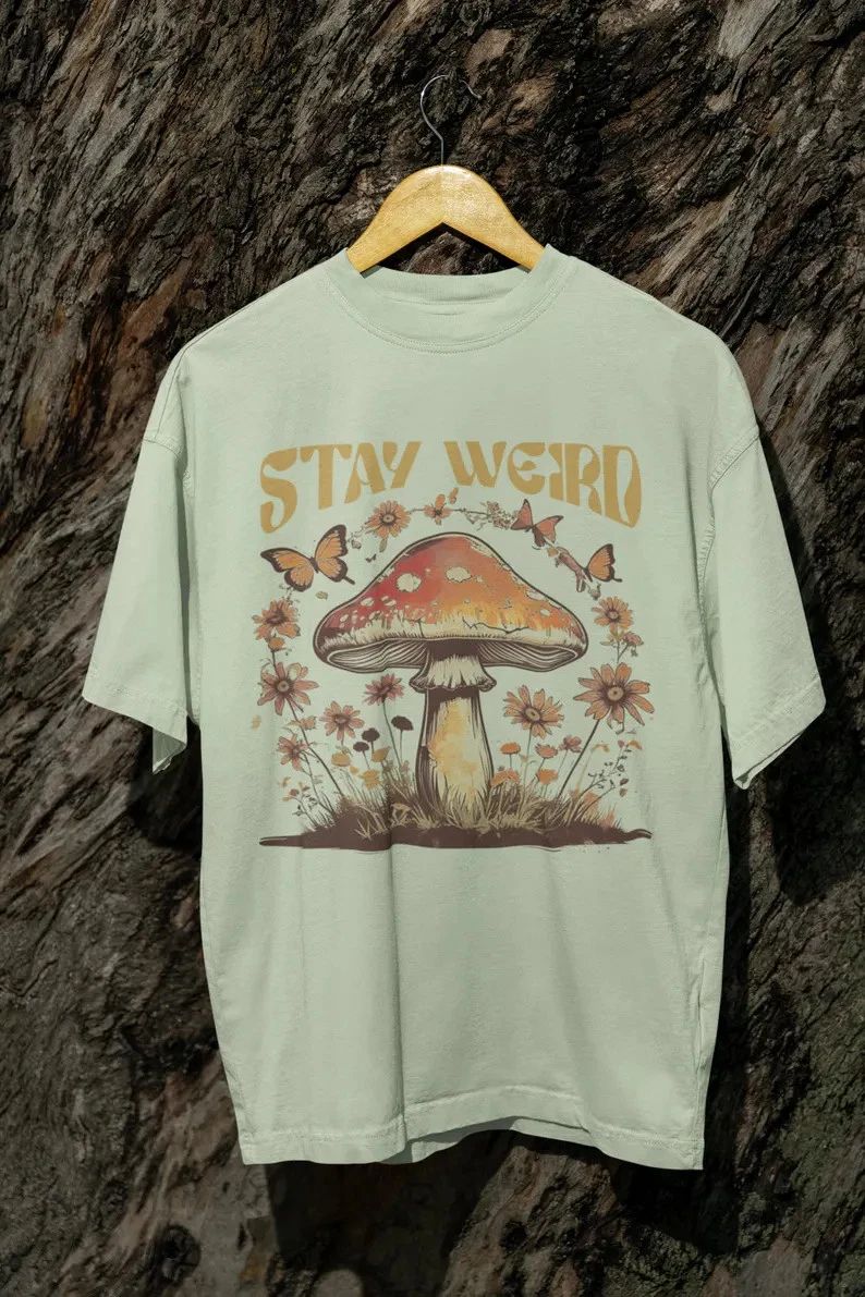Stay Weird Hippie Mushroom Comfort Tee Boho Aesthetic Design Gift