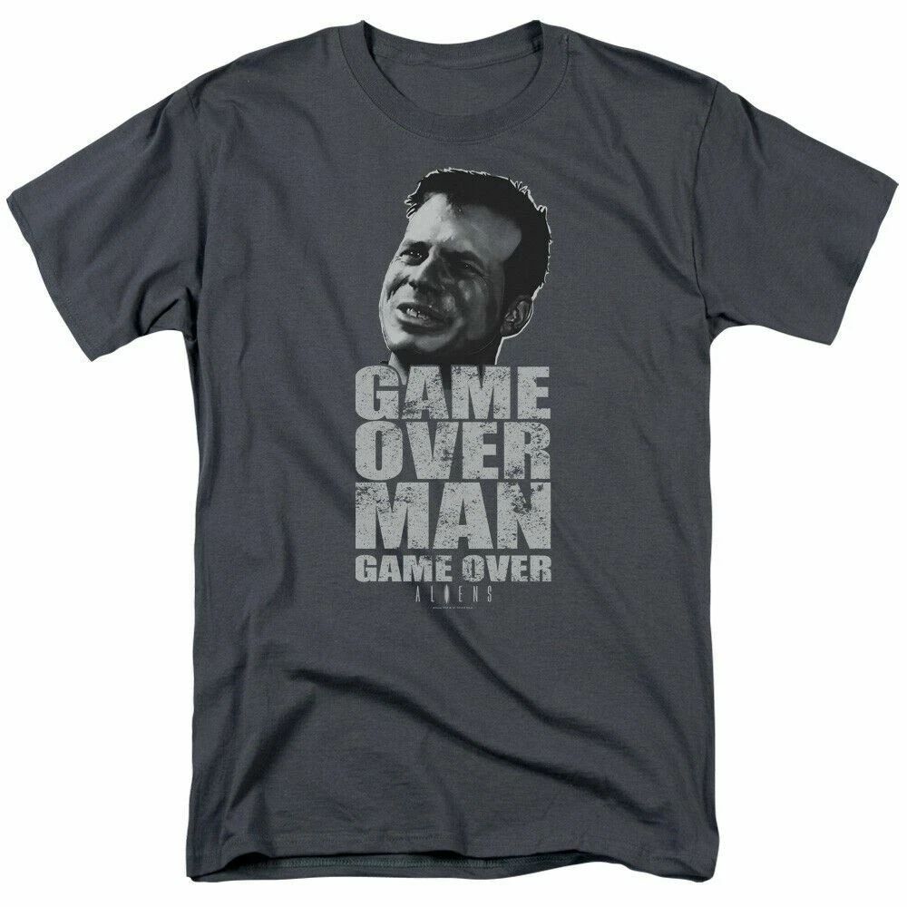 Alien Game Over Man T Shirt Mens License Movie Sci-Fi Horror Tee Charcoal
