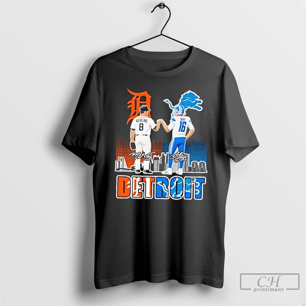 Premium Detroit Sports Vierling Tigers X Goff Lions Skyline T Shirts