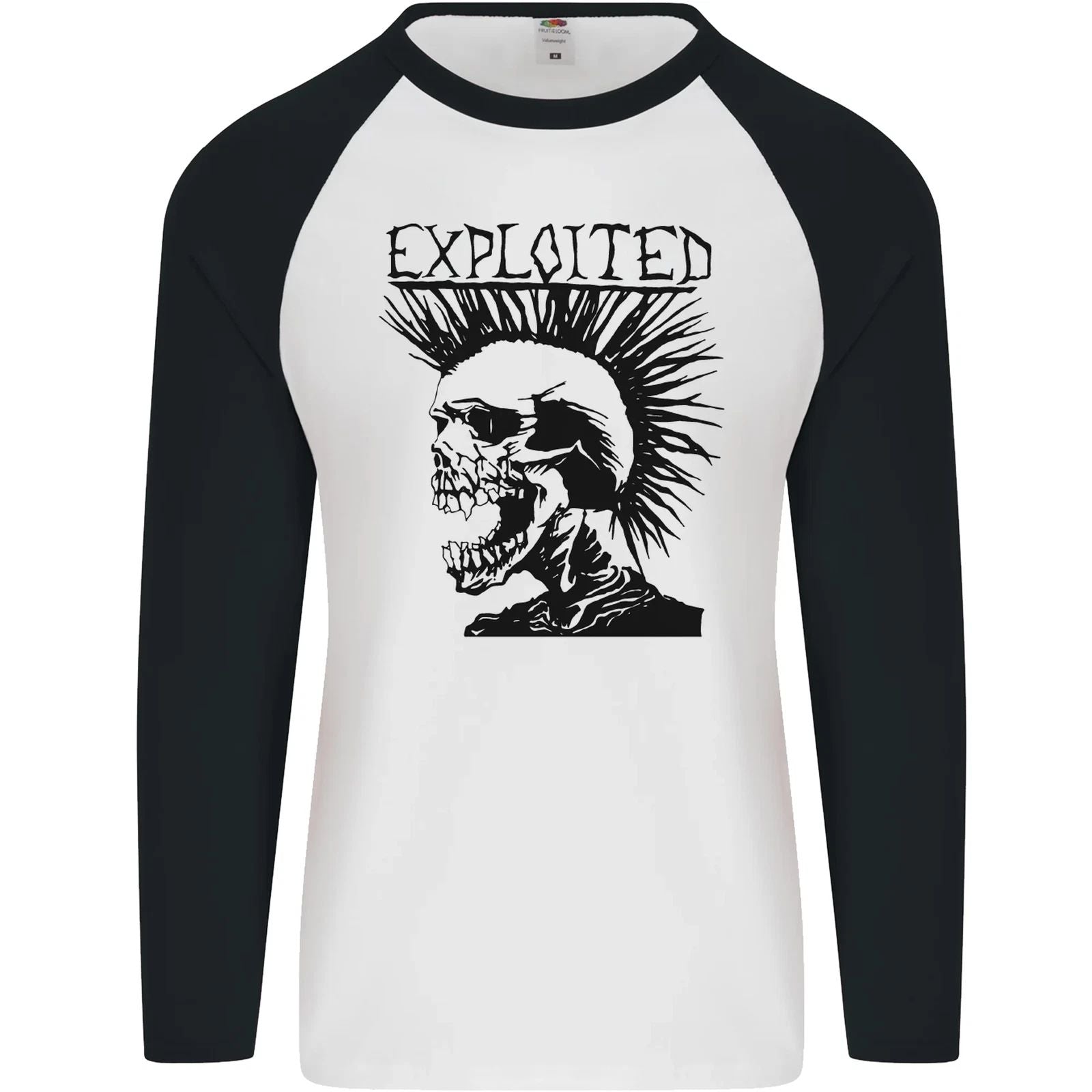 Exploited Punk Rock Skull Skinhead Mohican Mens L/S Baseball T-Shirt