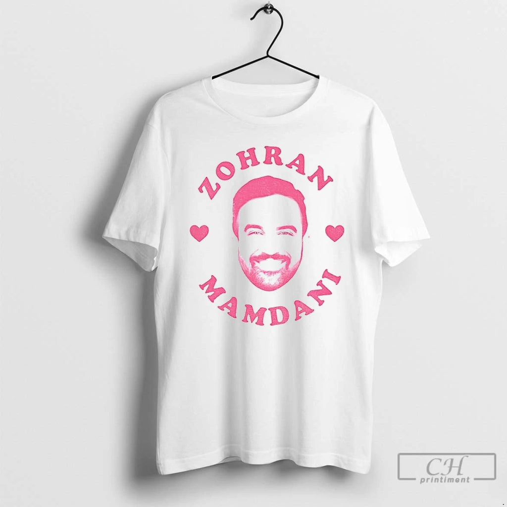 Premium Edq2pibf Zohran Mamdani Big Face Pink Heart Nyc Mayor 2025 Political T Shirts
