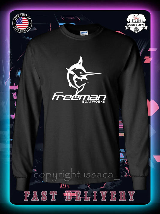 New Fishing Tee Freeman Boatworks Logo Men's Long Sleeve American issaca T-Shirt