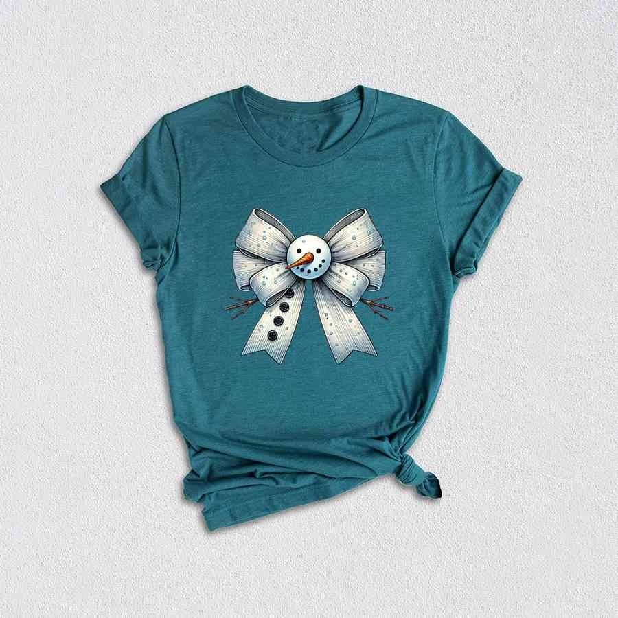 Christmas Coquette Bow Snowman Shirt, Christmas Snowman Shirt, Cute Christmas Sh