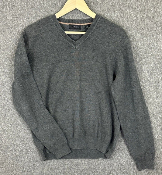 Van Heusen Mens T-Shirt Long Sleeve V-Neck Medium Gray 100% Cotton