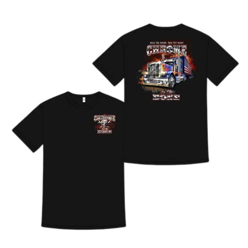 Chrome To The Bone Truck Shirt, Skull Semi Truck Graphic Tee, Patriotic Big Rig