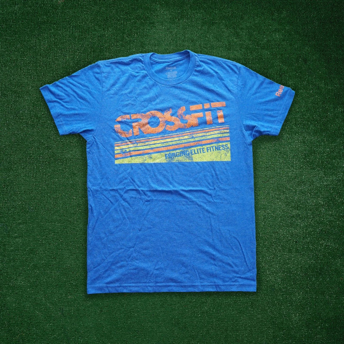 Reebok Men's CrossFit "Forging Elite Fitness" Distressed Graphic Blue T-Shirt