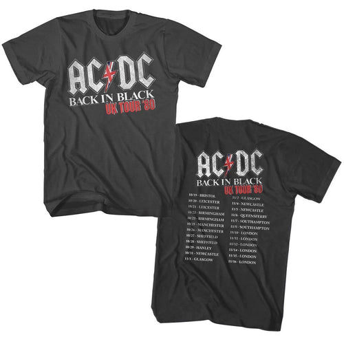 ACDC Back in Black UK Tour 1980 Mens T Shirt Vintage Rock Band Album Music Merch
