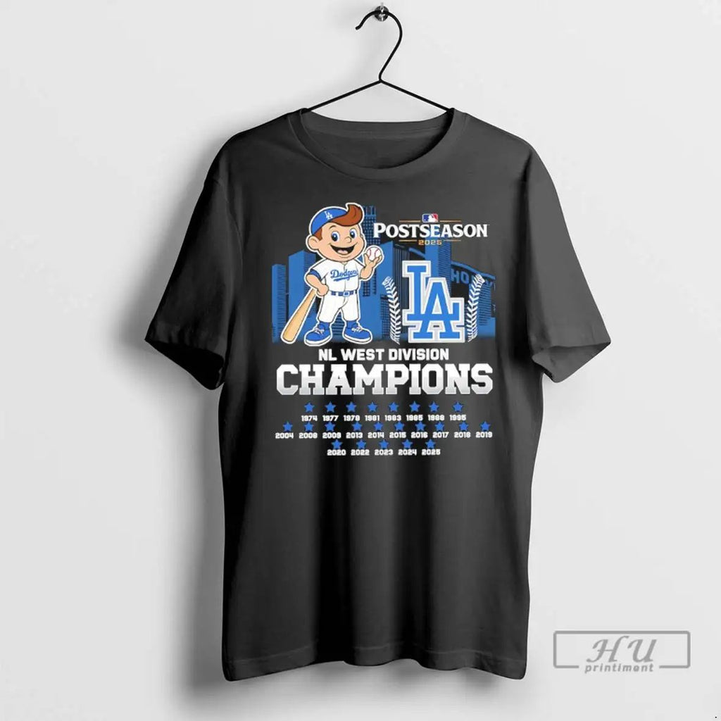 Officials Los Angeles Dodgers 2025 Nl West Division 23x Champions Mascot T Shirts