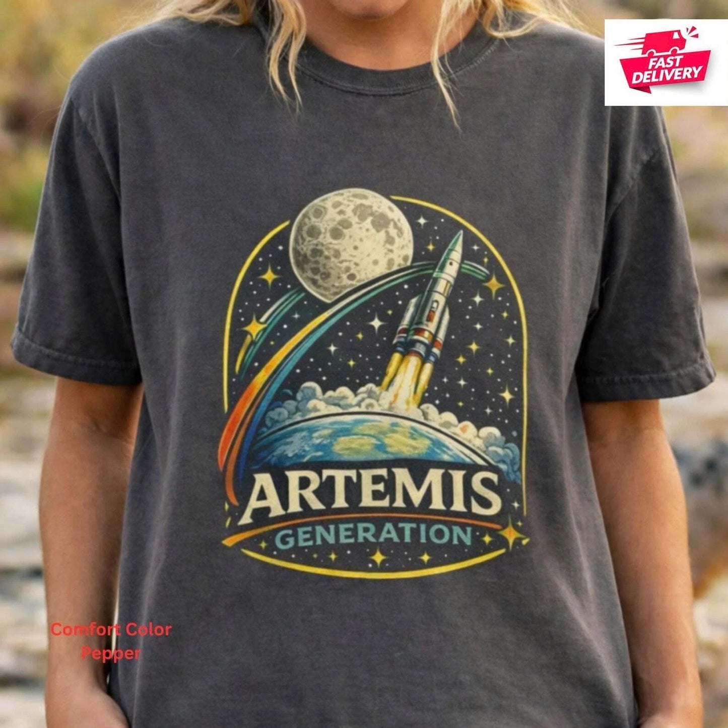 Youth And Adult Artemis Generation Moon Rocket Launch Space T-shirt, Unisex Cott