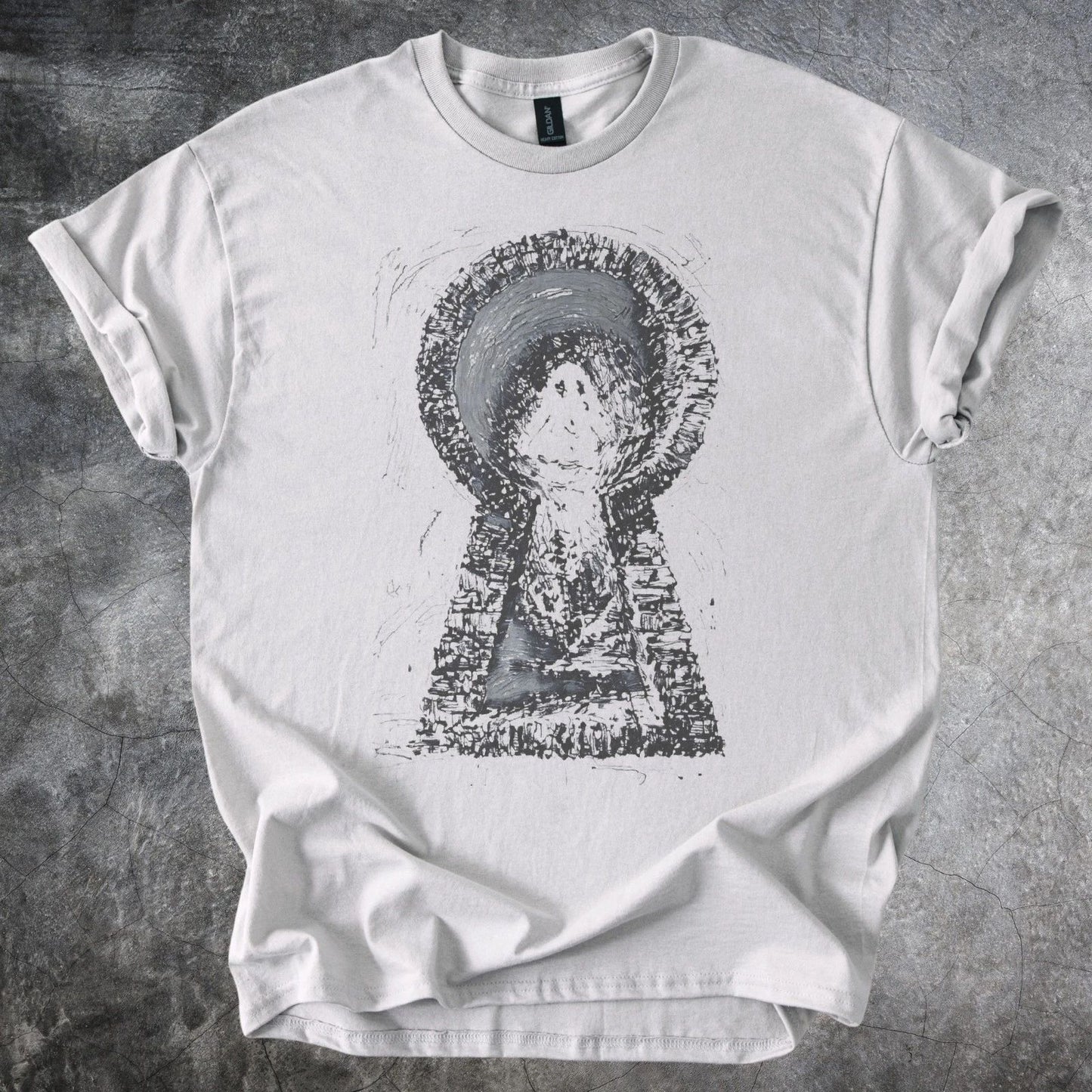 Dark Portal Graphic Tee Mystical Abstract Art Shirt Ice Gray