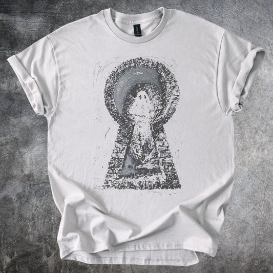 Dark Portal Graphic Tee Mystical Abstract Art Shirt Ice Gray