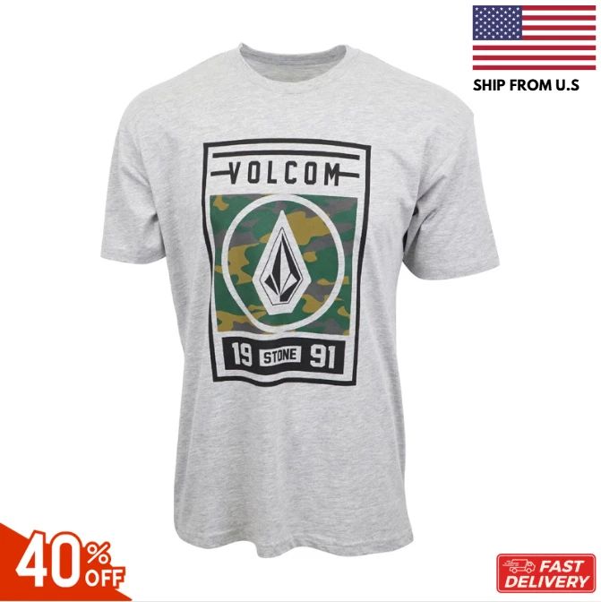 VOLCOM MENS PREMIUM CAMO LOGO T SHIRT GRAY HEATHER NEW REPRINT SALE 40% OFF HOT!